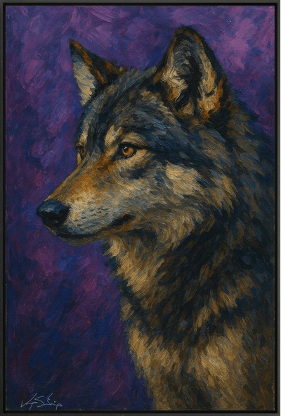Majestic Wolf in Twilight Realistic Wildlife Portrait Painting