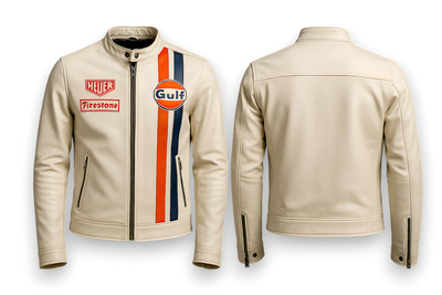 Crafted Leather Design White Leather Biker Fashion Jacket Motorcycle