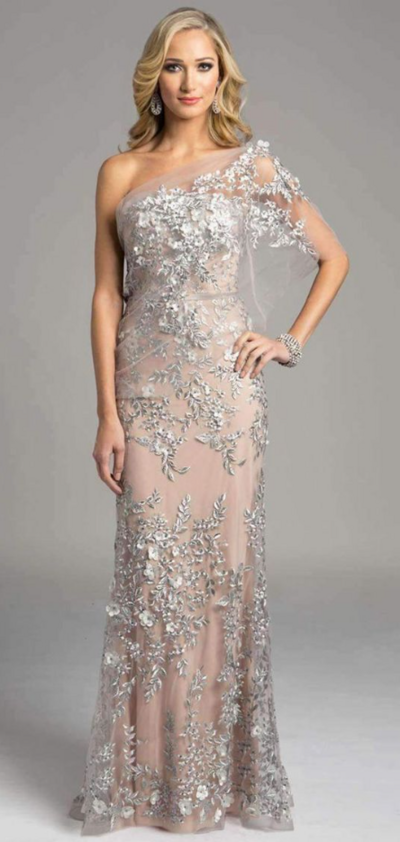 Mermaid Silver Appliques Champagne Mother of Bride Dress Long Prom Dress