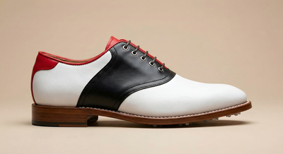 Crafted Leather Mens Tri Color White/Black/Red Leather Saddle Golf Dress Shoes