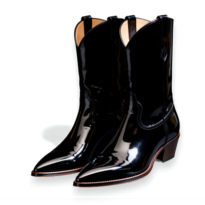 Crafted Leather Mens Classic Black Patent Leather Pointed Toe Cowboy Boot