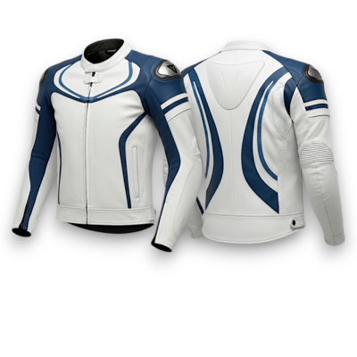 Crafted Leather Design Blue White Leather Racing Jacket Motorcycle