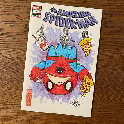 Hand drawn tiny ghost sketch cover comic - teenage arachnid hero
