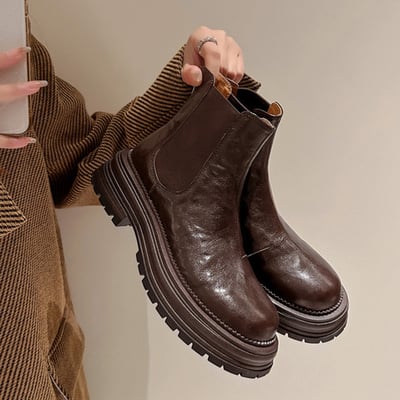 Women's genuine leather round-toe ankle boots Chelsea boots