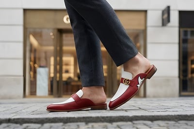 Crafted Leather Handmade Classic Mule Red White Leather Loafers Shoes