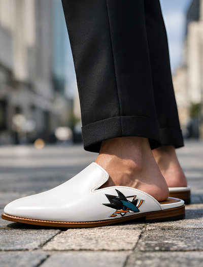 Crafted Leather Handmade Classic Mule White Leather Loafers Shoes