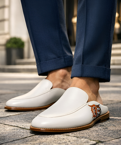 Crafted Leather Handmade Classic Mule White Leather Loafers Shoes