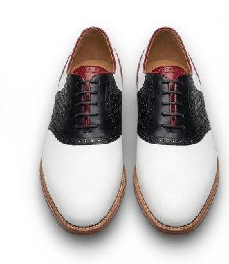 Crafted Leather Mens Designer Classic Tri Color Red White and Black Woven Leather Saddle Golf Dress Shoes