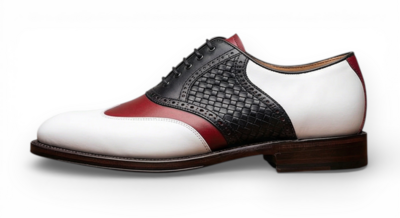 Crafted Leather Mens Designer Classic Tri Color Red White and Black Woven Leather Saddle Golf Dress Shoes