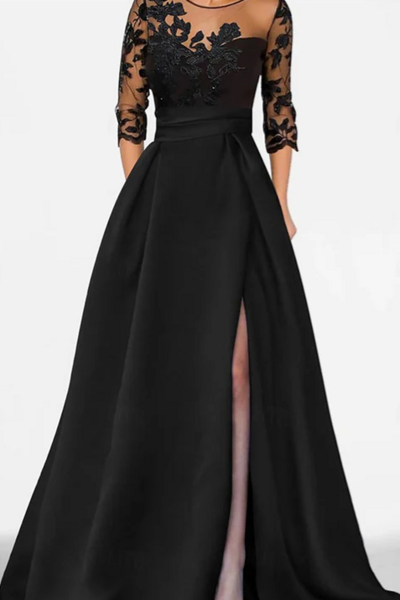 Elegant A-line V-neck Tulle Mother of Bride Groom Dress Appliques Long Prom Dress