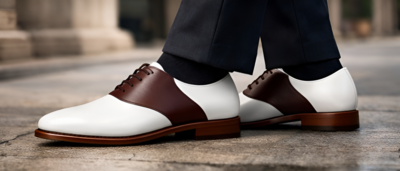 Crafted Leather Mens Designer Classic White and Dark Conker Leather Saddle Golf Dress Shoes