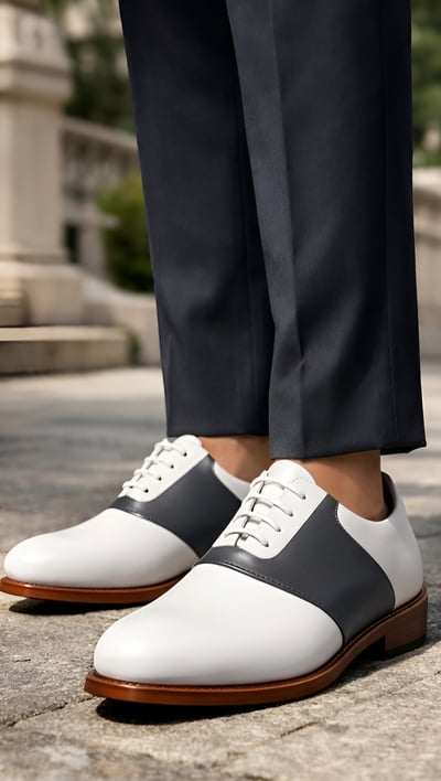 Crafted Leather Mens Designer Classic Two Tone Leather Saddle Golf Dress Shoes