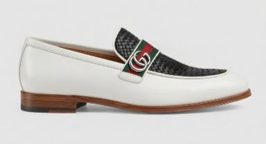 Crafted Leather Mens Designer Classic White Black Woven Leather Moccasin Red Green Stripe Strap Loafers Dress Shoes