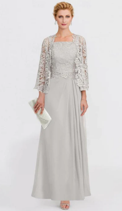 Silver Lace Appliques Mother of Bride/Groom Dress Evening Formal Gowns