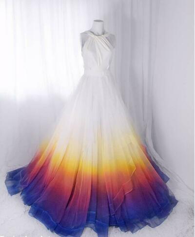 Ombre A Line Colorful Dye Wedding Dress Bridal Gowns,1975