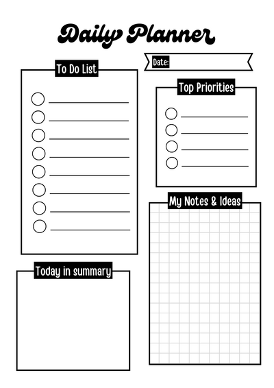 Monochrome Daily Planner Printable