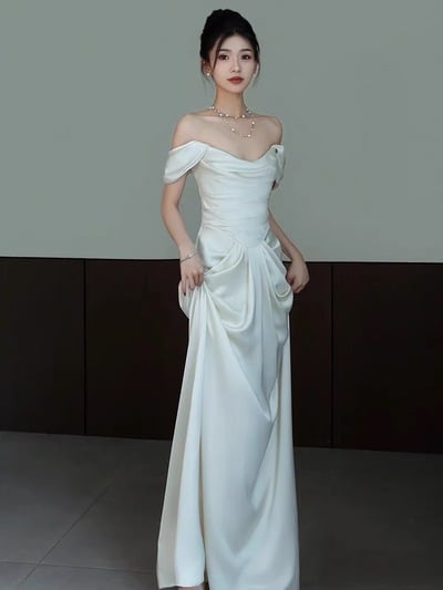 Off Shoulder Bridal Dress, Satin Wedding Dress ,sexy Mermaid Dress,1781