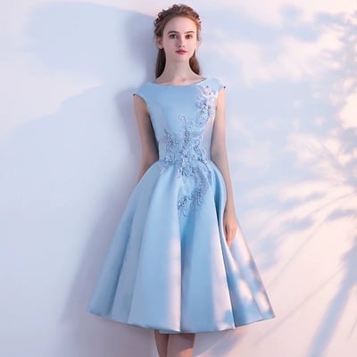 O-neck Bridesmaid Dress Formal Party Dress Cute Blue Homecoming Dress,1782