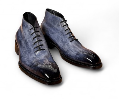 Crafted Leather Handmade Men's Gray Patina Leather Lace up Chukka Boot