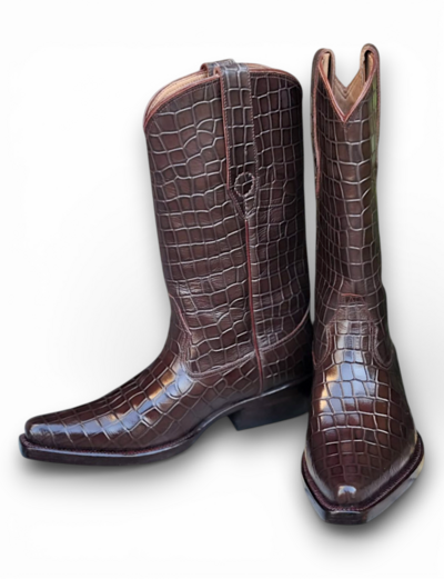 Crafted Leather Handmade Men's Brown Crocodile Leather Pointed Toe Cowboy Boot