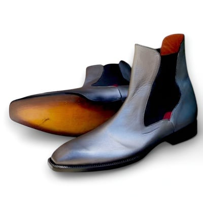 Crafted Leather Handmade Gray Leather Men Chelsea Dress Boot