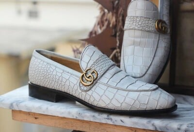 Crafted Leather White Crocodile/Alligator Leather Dress Shoes
