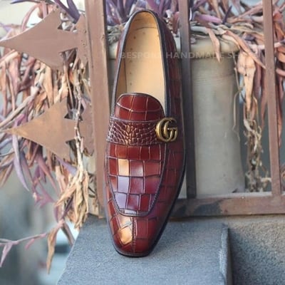 Crafted Leather Handmade Crocodile Shoes, Men Alligator Moccasin Loafers Shoes
