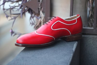 Crafted Leather Elegant and Classic Men Wingtip Red White Dress Shoes