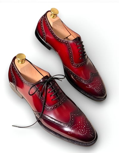 Crafted Leather Handmade Burgundy Wingtip Men Classic Oxford Lace up Dress Shoes
