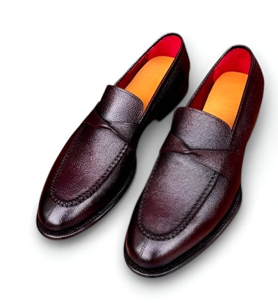 Crafted Leather Handmade Men Burgundy Leather Moccasin Loafers Dress Shoes