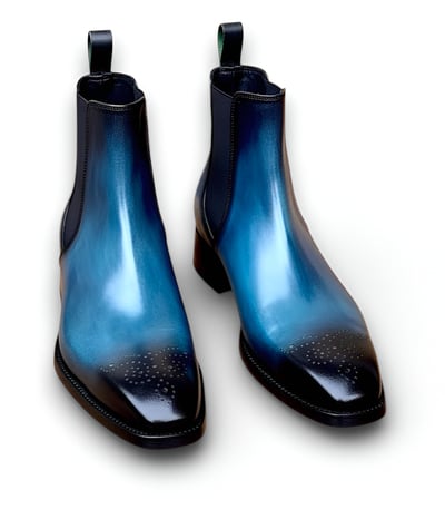 Crafted Leather Handmade Men Blue Patina Leather Chelsea Boot