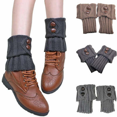 Autumn Winter Women's New Short Rhombus Flip 2 Button Foot Warmer Knitted Wool Socks Fashion Boot Cover Leg Warmers