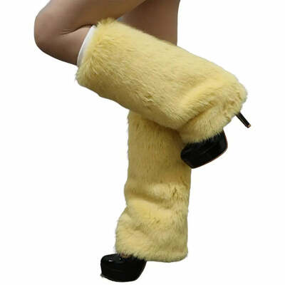 Japanese White Faux Fur Leg Warmers Winter Boot Covers Goth Leg Socks Punk Jk Knee length Hiphop Fashion Warm Stockings