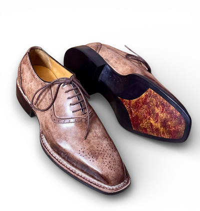 Crafted Leather Handmade Men Brown Patina Leather Oxford Lace up Dress Shoes