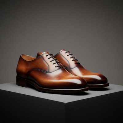 Crafted Leather Handmade Men Brown Black Shaded Patina Leather Formal Oxford Lace up Dress Shoes