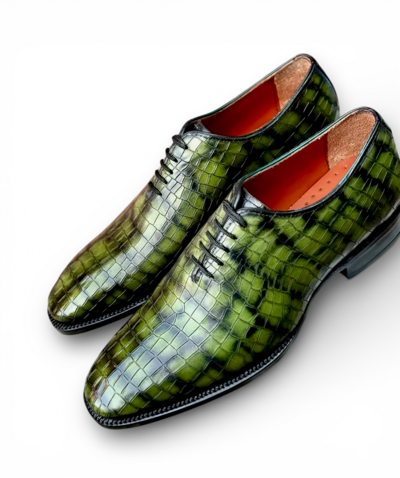 Crafted Leather Green Crocodile/Alligator Classic Dress Shoes