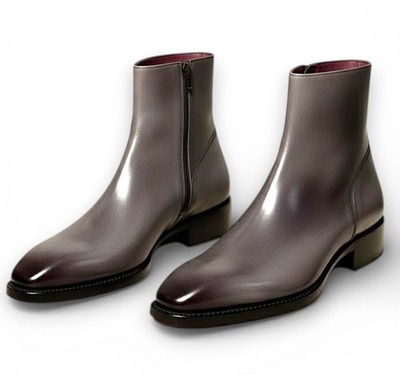 Crafted Leather Handmade Men Gray Leather Jodhpur Boot