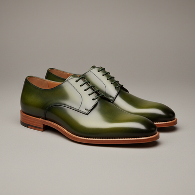 Crafted Leather Handmade Men Olive Green Patina Calf Leather Oxford Lace up Dress Shoes