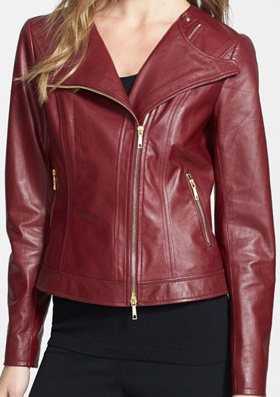 women Red biker Leather Jacket, women Maroon biker Leather Jacket