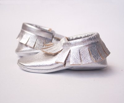 Metallic Silver Moccasins