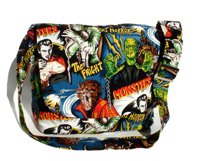 Messenger bag / Rockabilly Bag /Horror Movie Hollywood Monsters Dracula Frankenstein Large Messenger bag