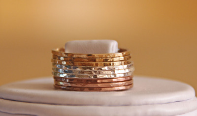 TRI COLOR: 14k rose gold filled, yellow gold filled and silver stackable rings