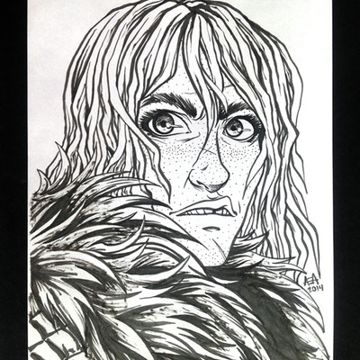 Freckled woman ink drawing - Thumbnail 3