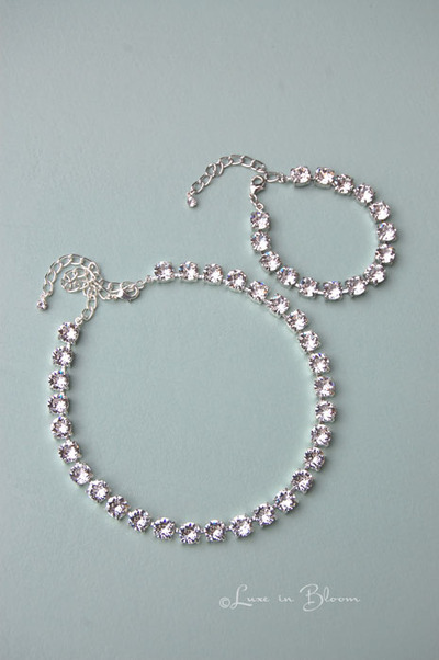 Wedding Jewelry, Art Deco Inspired Classic Swarovski Clear Crystal Matching Necklace Bracelet Set : Luxe in Bloom