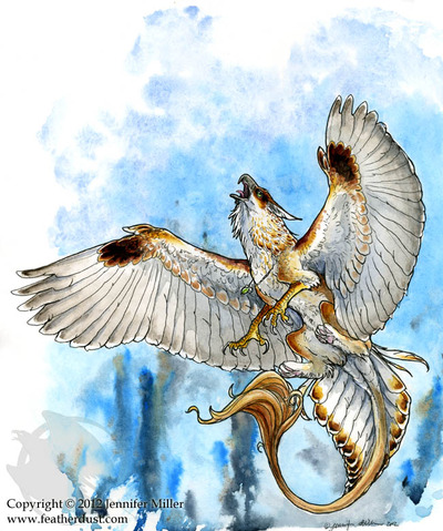 "Sunspot Gryphon" Ink and Watercolor Painting