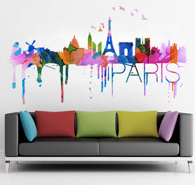 Paris Skyline Watercolor Decal