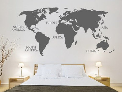 World Map Decal for Housewares with Continents