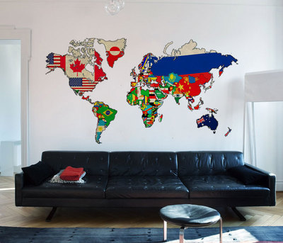 Vintage Flags World Map Wall Print Art