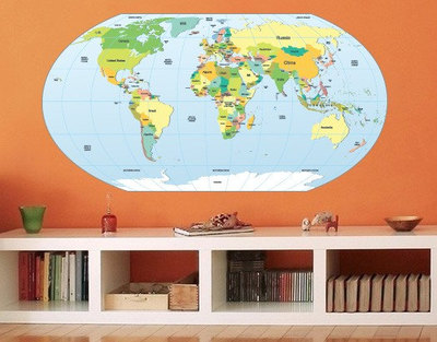World Map Rounded Sticker Wall Decor
