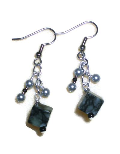 Funky Picasso Stone Black and Gray Earrings